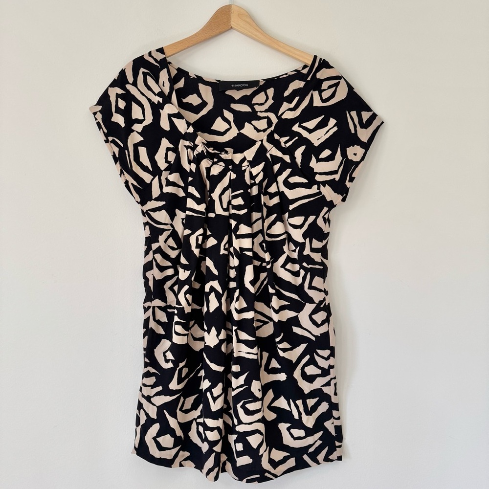 Thakoon 100% Black and Beige Abstract Print Tunic Blouse, Size M/L